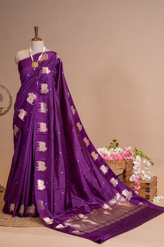 Pure Satin Silk Silver Zari Designer Saree