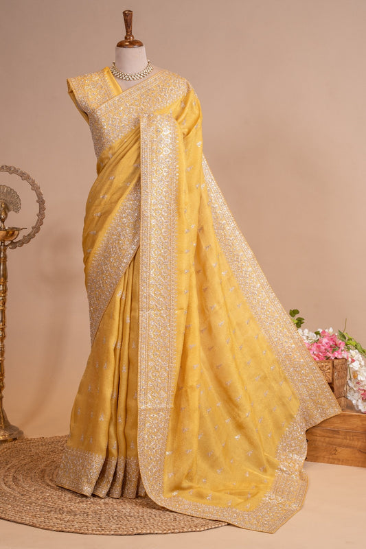 Pure Banarasi Self Tissue Aari Kardana Zardozi Saree