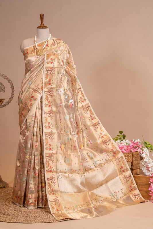 Pure Kota Tissue Zari Resham Meena Work Saree