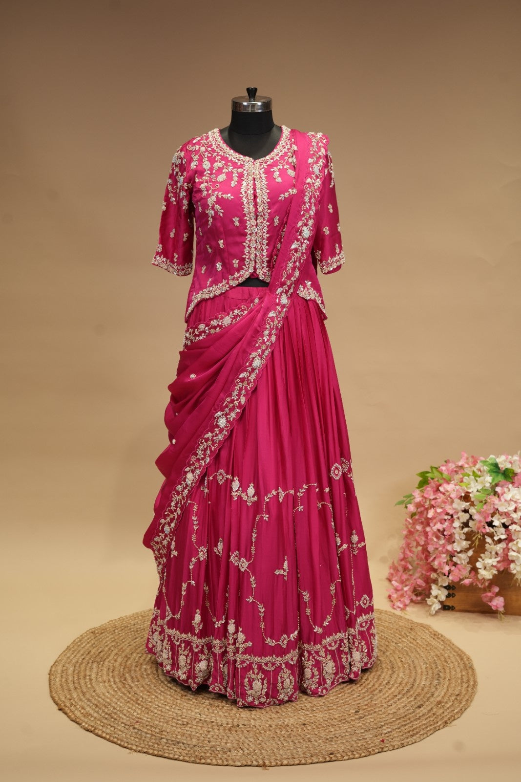 Fuschia Pink Peplum Silk Set