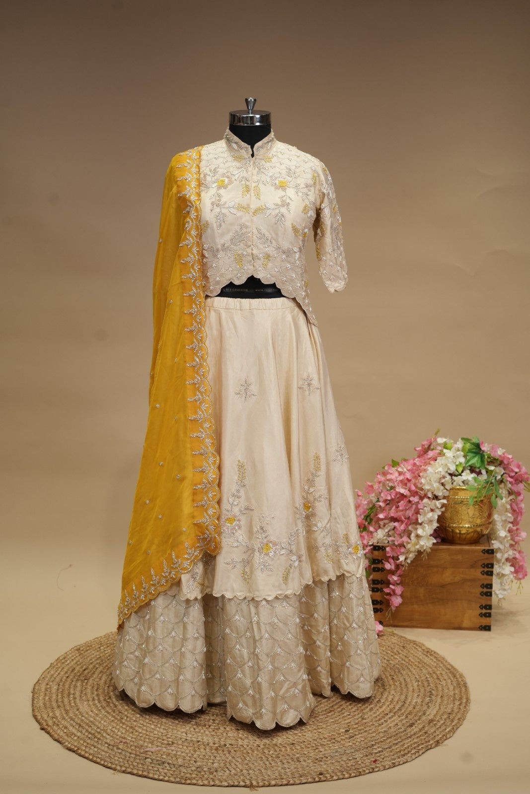 Golden Peplum Silk Ensemble