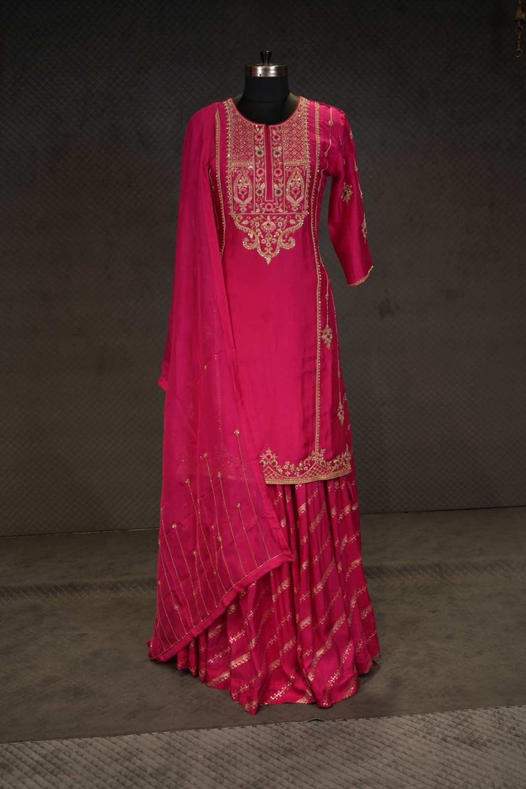 Magenta Semi Silk Sharara Set