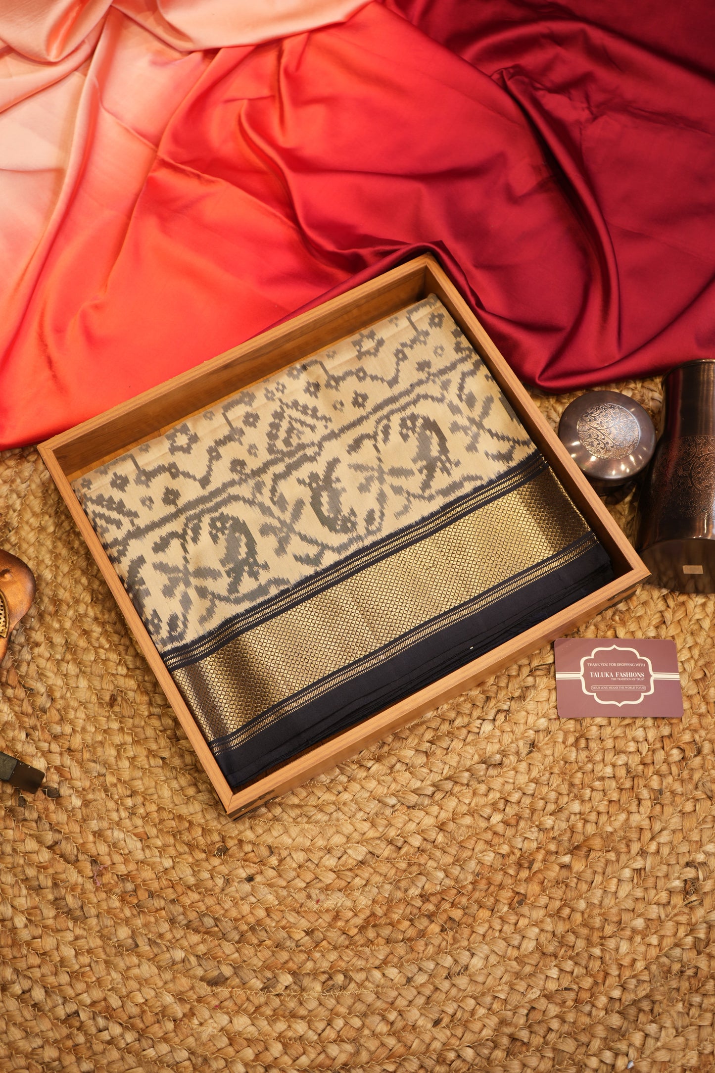 Cream & Black Pure Silk Ikat Patola Zari Saree