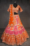 Orange & Pink Raw Silk Rajasthani Bridal Lehenga Set