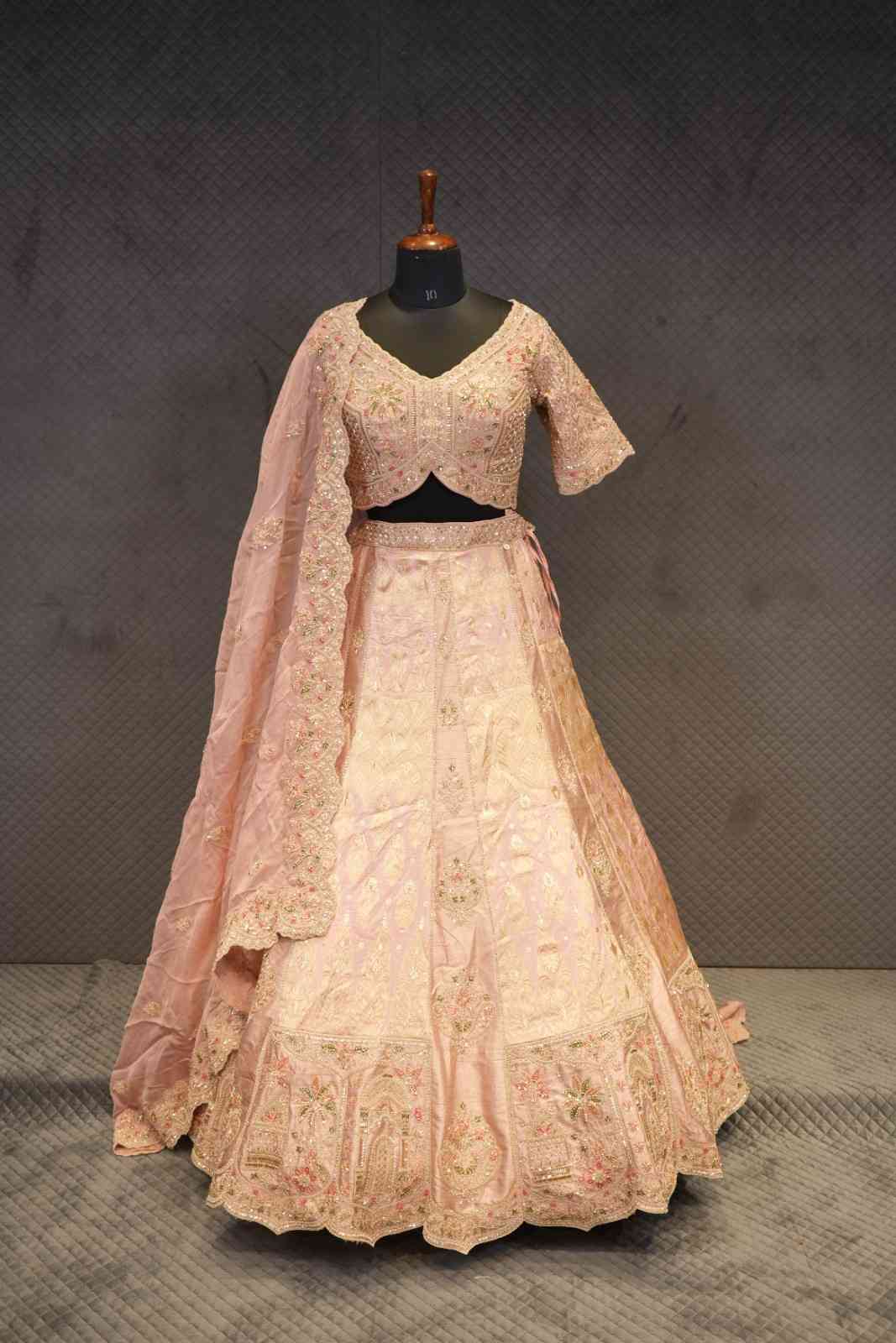 Blush Pink Raw Silk Banarsi Bridal Lehenga Set