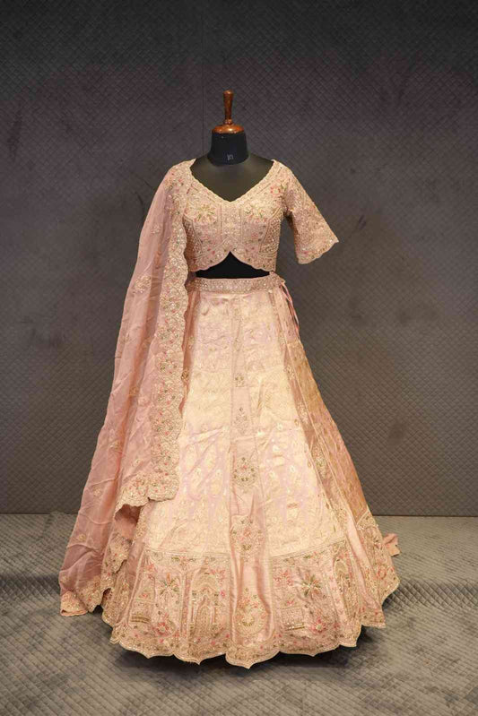 Blush Pink Raw Silk Banarsi Bridal Lehenga Set