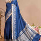 Pure Banarasi Satin Blue With Silk Rose Gold Zari Saree