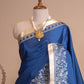 Pure Banarasi Satin Blue With Silk Rose Gold Zari Saree