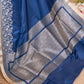 Pure Banarasi Satin Blue With Silk Rose Gold Zari Saree
