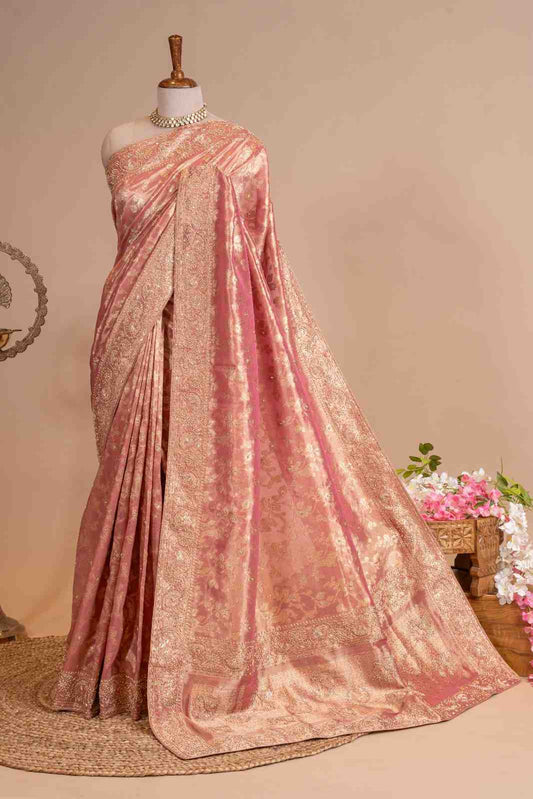 Pure Banarasi Tissue Silk Zardozi Sequence Work Saree
