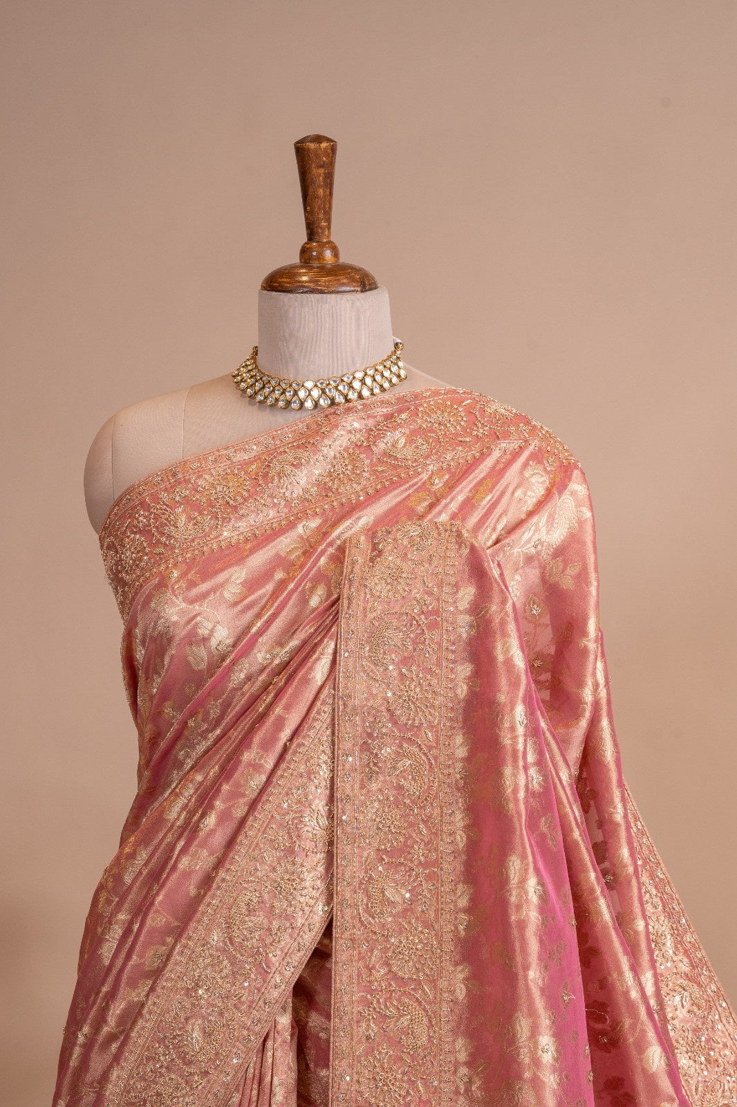 Pure Banarasi Tissue Silk Zardozi Sequence Work Saree