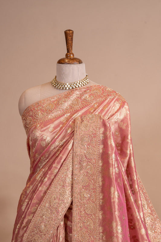 Pure Banarasi Tissue Silk Zardozi Sequence Work Saree
