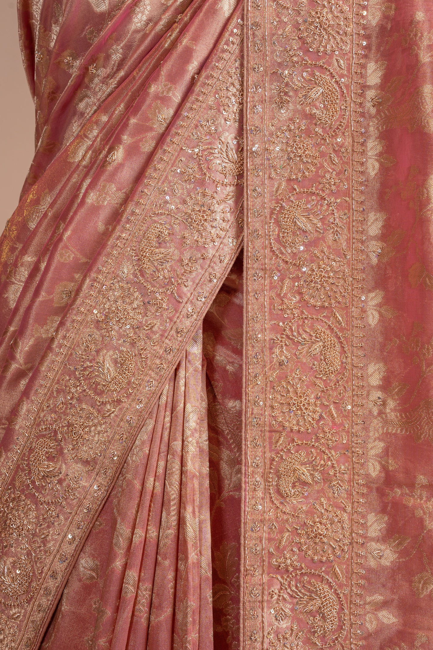 Pure Banarasi Tissue Silk Zardozi Sequence Work Saree