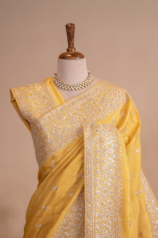 Pure Banarasi Self Tissue Aari Kardana Zardozi Saree