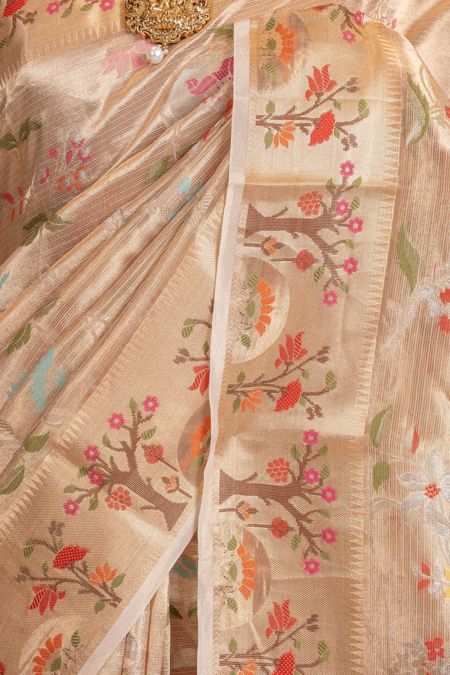 Pure Kota Tissue Zari Resham Meena Work Saree