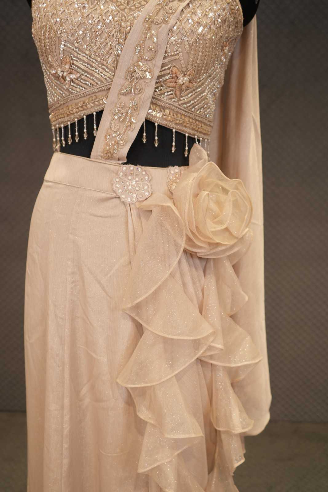 Champagne Tissue Indowestern Ruffle Drape Set