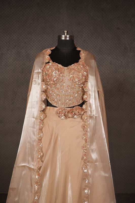 Champagne Gold Organza Corset Lehenga Set