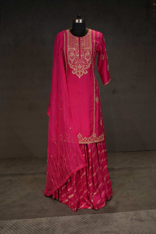 Magenta Semi Silk Sharara Set