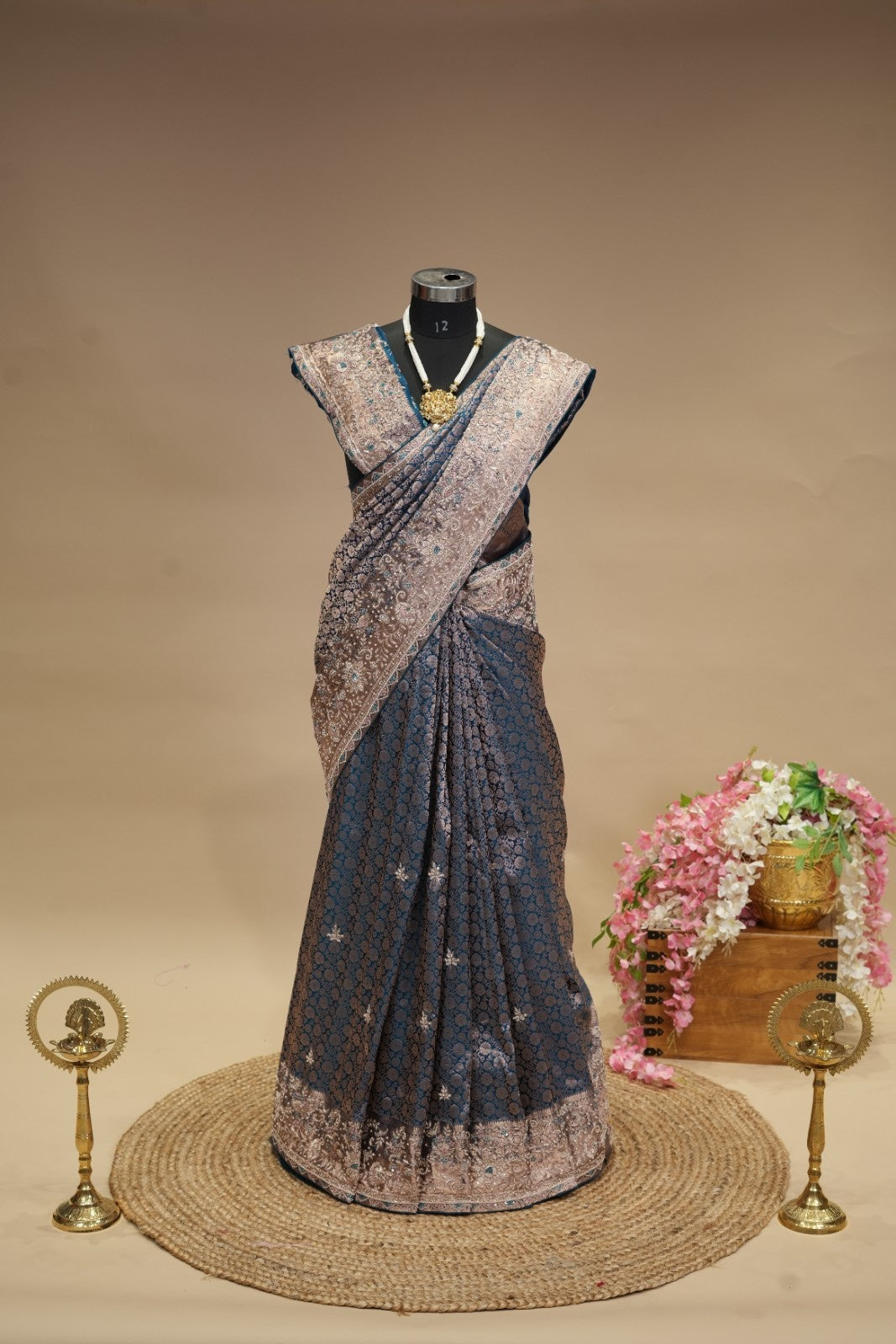 Navy Blue Pure Kanjivaram Saree