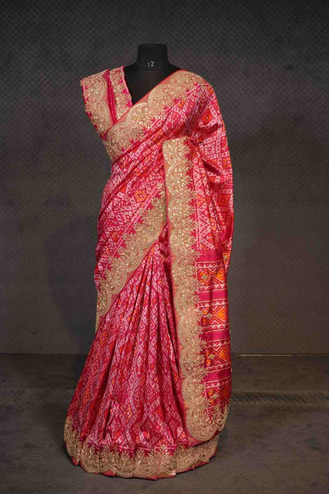Pink & Orange Pure Patola Silk Gotapatti Saree